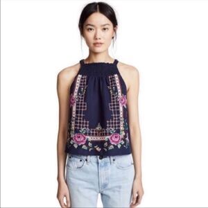 FREE PEOPLE | Honey Pie Navy Blue Cross-stitch Embroidery Tie Tank Top Women’s M